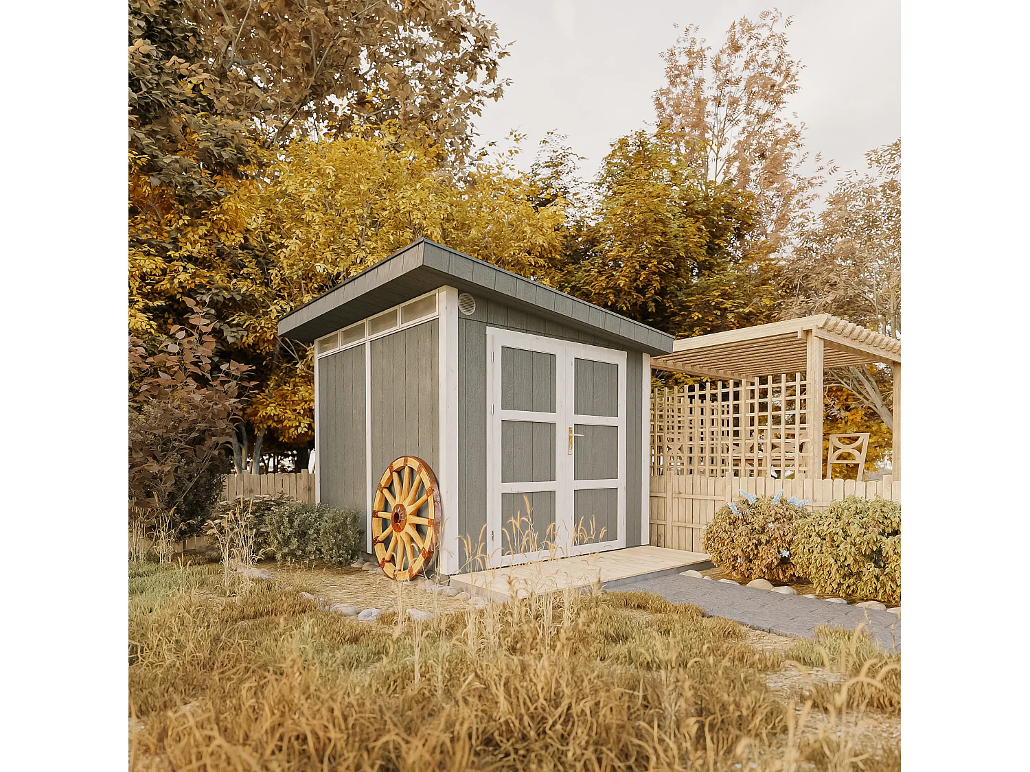 Gartenhaus premium qualität mit boden und bitumenfliesen - 5.9m² / B279xL293xH239 cm - M903A