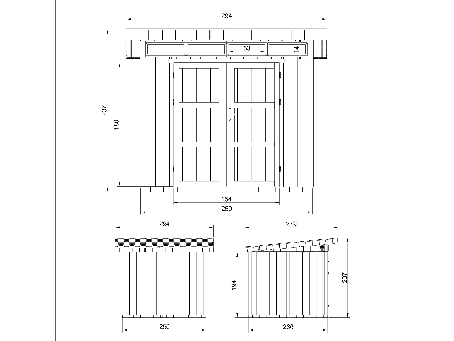 Gartenhaus premium qualität mit boden und bitumenfliesen - 5.9m² / B279xL293xH239 cm - M903A
