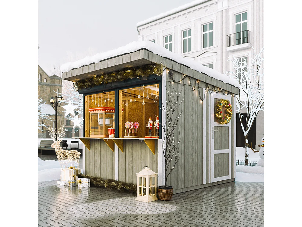 Grand stand marché avec comptoir - 5,9 m2 H240x248x305 cm - construction de panneaux LP Smartside - M950-TUNDRA GREY