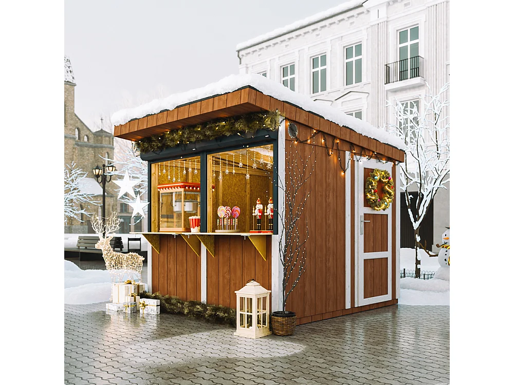 Grand stand marché avec comptoir - 5,9 m2 H240x248x305 cm - construction de panneaux LP Smartside - M950-REDWOOD RED