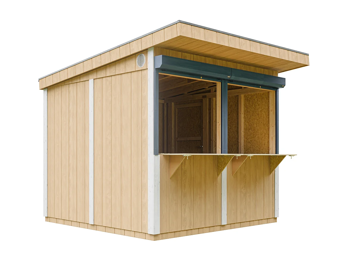 Grand stand marché avec comptoir - 5,9 m2 H240x248x305 cm - construction de panneaux LP Smartside - M950-HARVEST HONEY