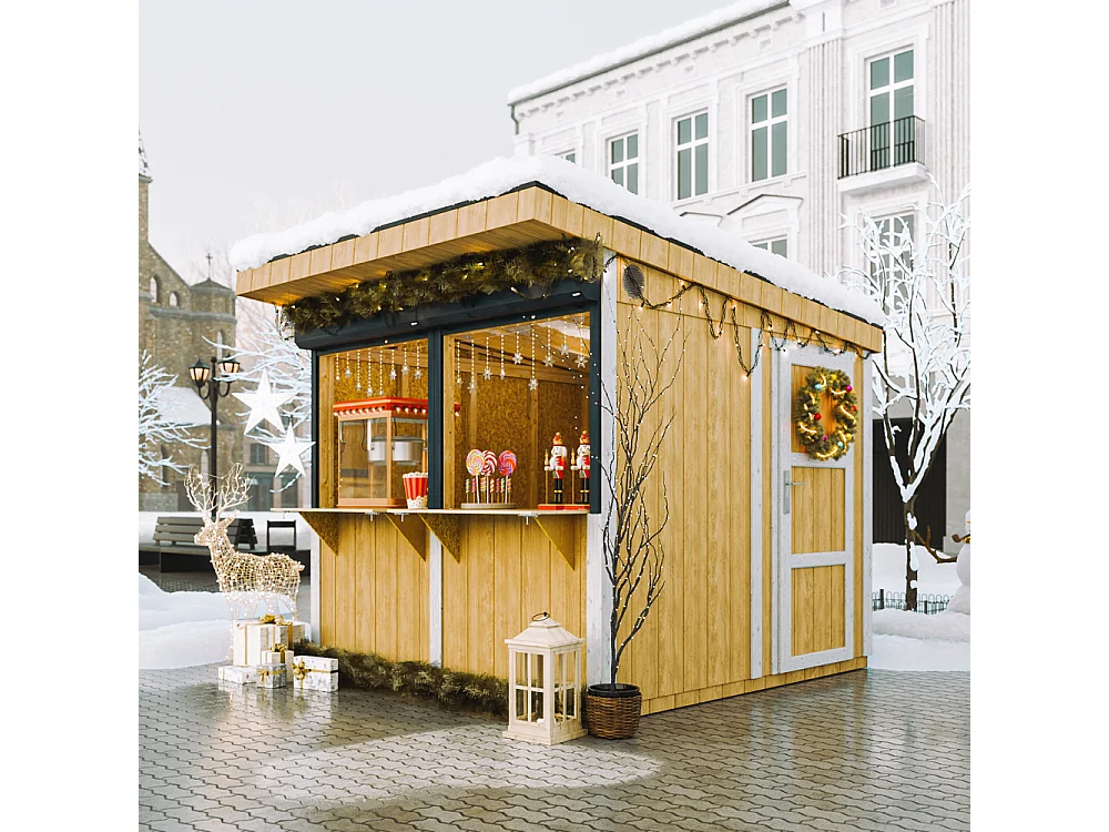 Grand stand marché avec comptoir - 5,9 m2 H240x248x305 cm - construction de panneaux LP Smartside - M950-HARVEST HONEY