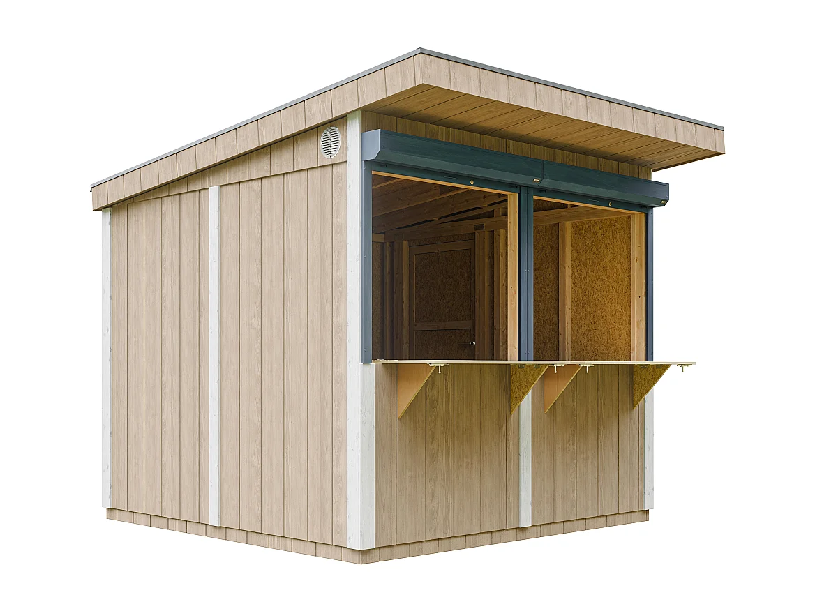 Grand stand marché avec comptoir - 5,9 m2 H240x248x305 cm - construction de panneaux LP Smartside - M950-TERRA BROWN