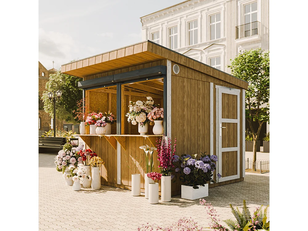 Grand stand marché avec comptoir - 5,9 m2 H240x248x305 cm - construction de panneaux LP Smartside - M950-TERRA BROWN