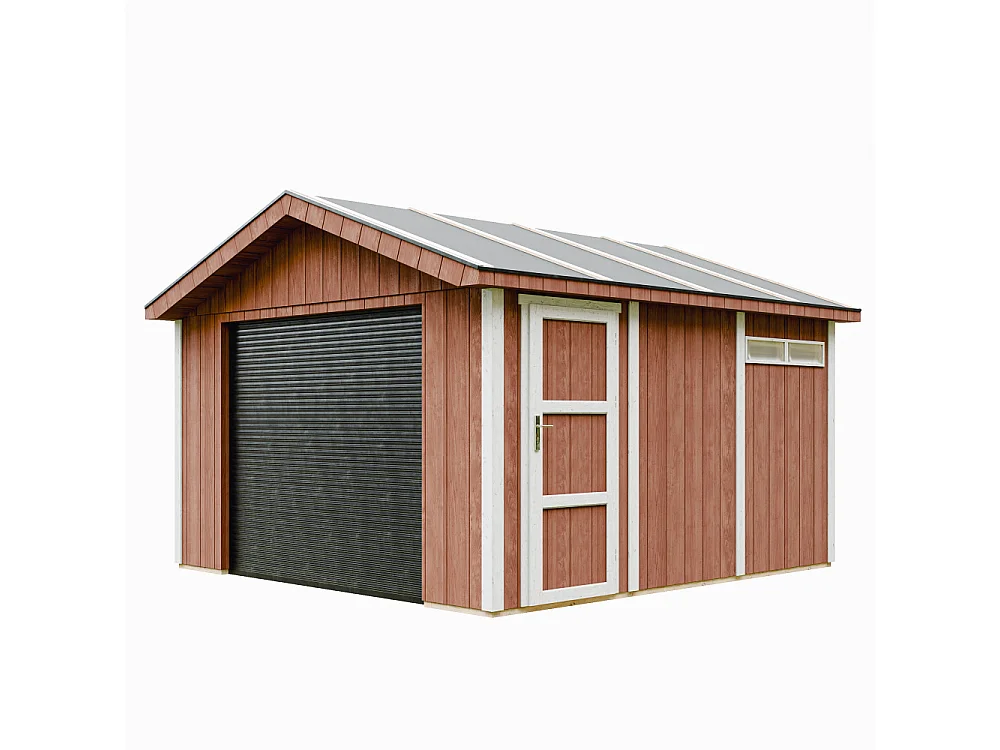 Premium kwaliteit garage - 13 m² / L378xl412 cm - M990B-REDWOOD RED