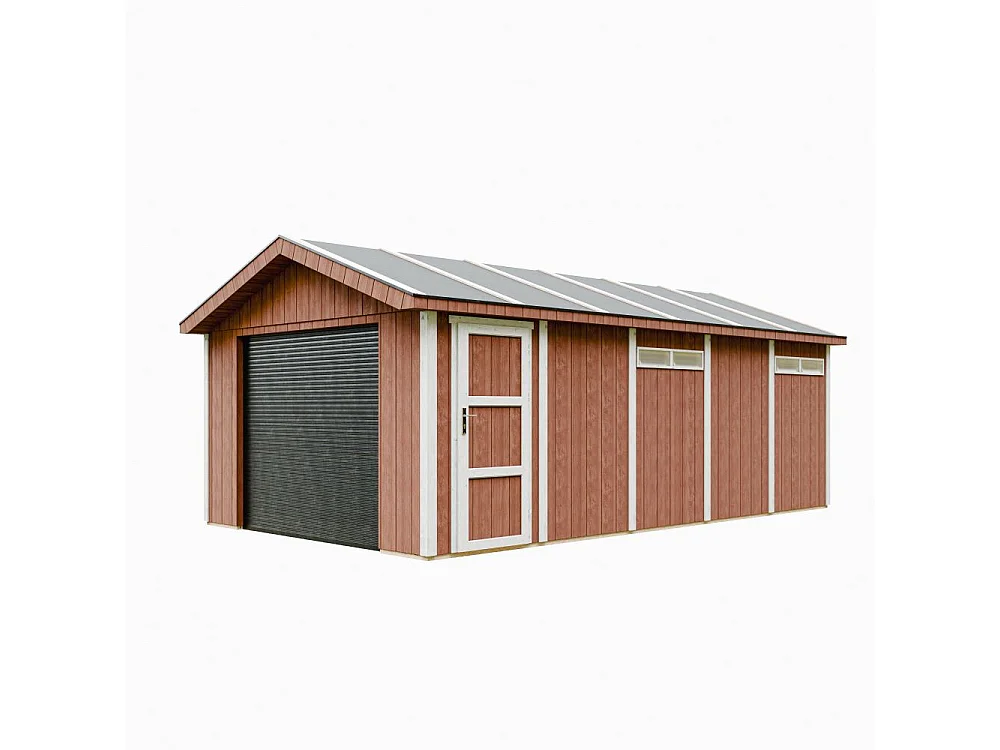 Premium kwaliteit garage - 21 m² / L378xB648 cm - M992B-REDWOOD RED