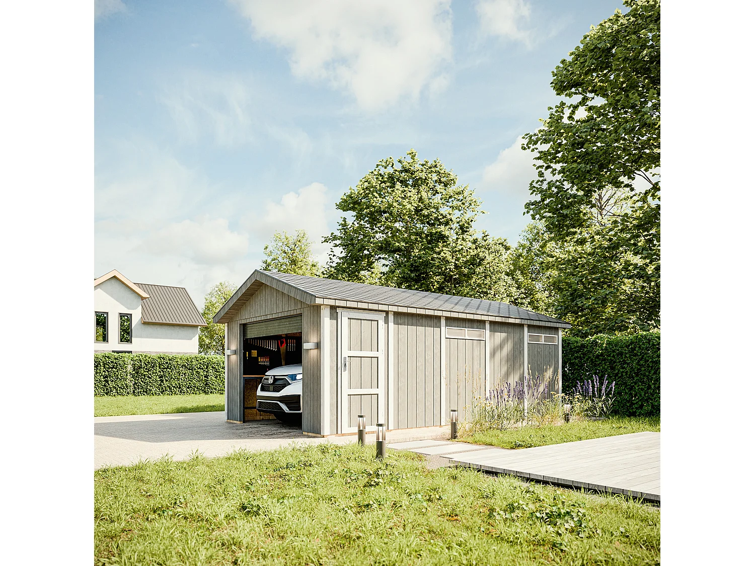 Garage di qualità premium - 17 m² / L378xL530 cm - M992B-REDWOOD RED