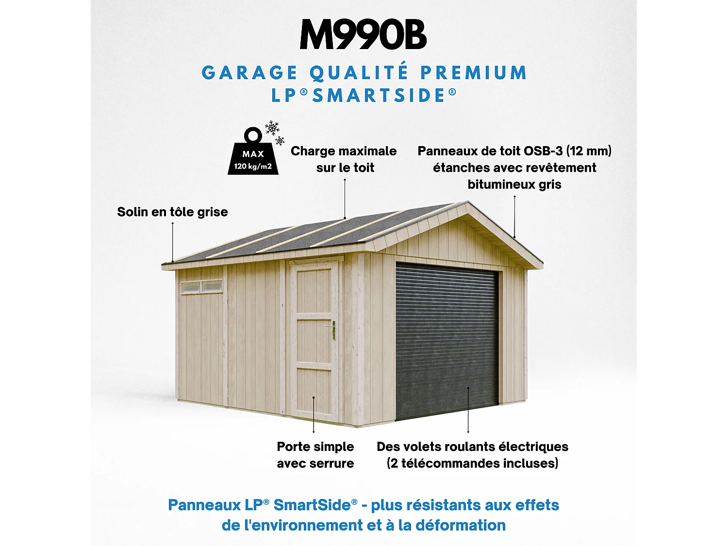 Garage premium qualität - 13 m² / L378xB412 cm - M990B-TUNDRA GREY