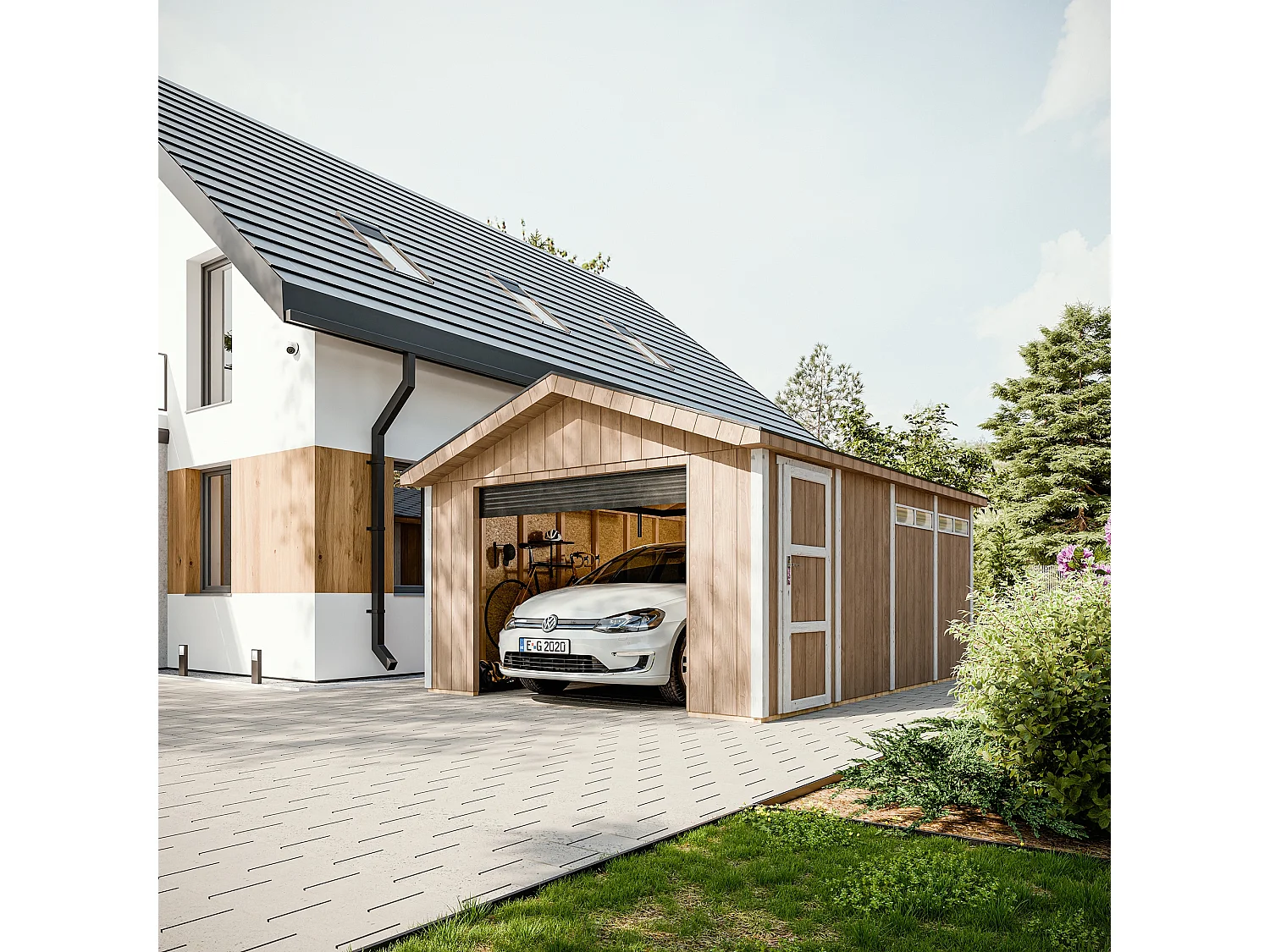 Garage qualité premium - 17 m²  L378xl530 cm - garage pour auto, moto, vélos, machines de jardinage - M991B-TERRA BROWN