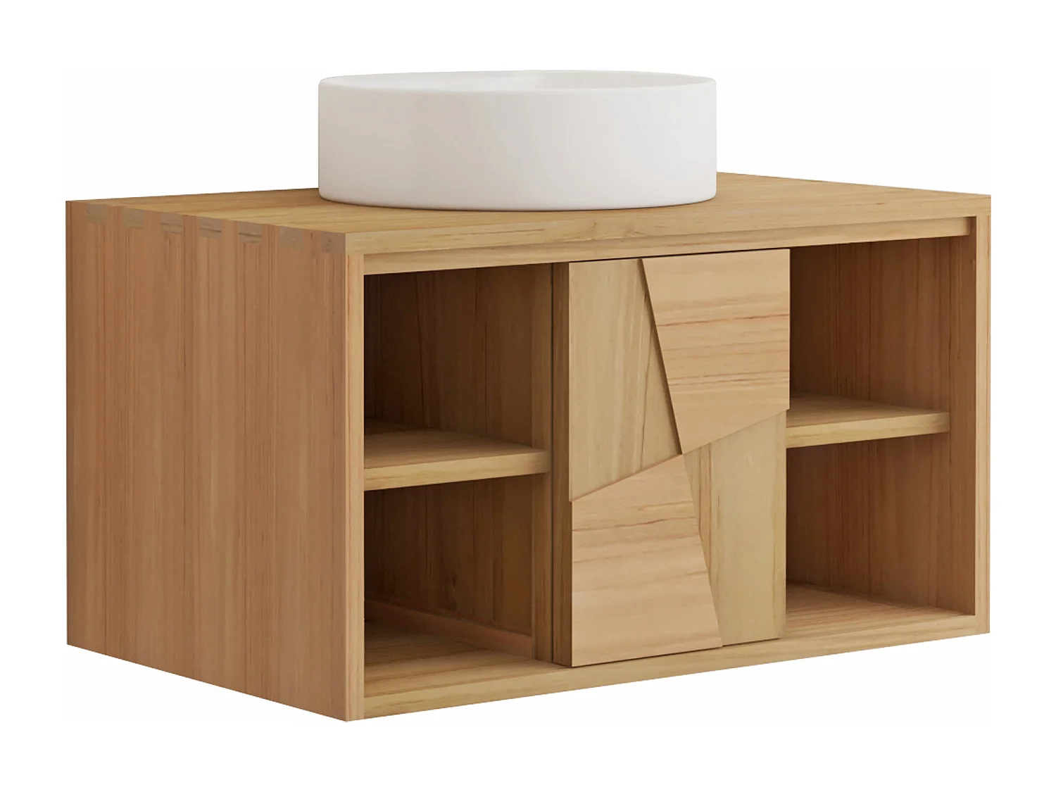 Meuble de salle de bain suspendu en teck avec vasque à poser ronde en céramique - L80 cm - SUMBAWA