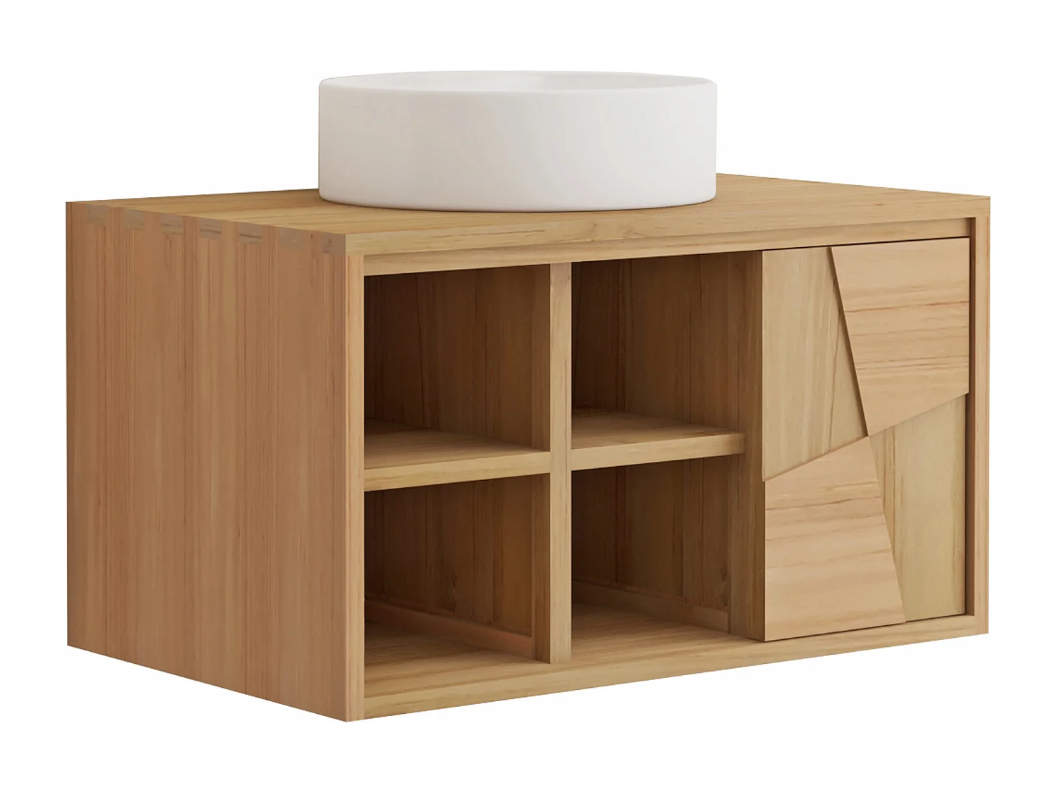 Meuble de salle de bain suspendu en teck avec vasque à poser ronde en céramique - L80 cm - SUMBAWA