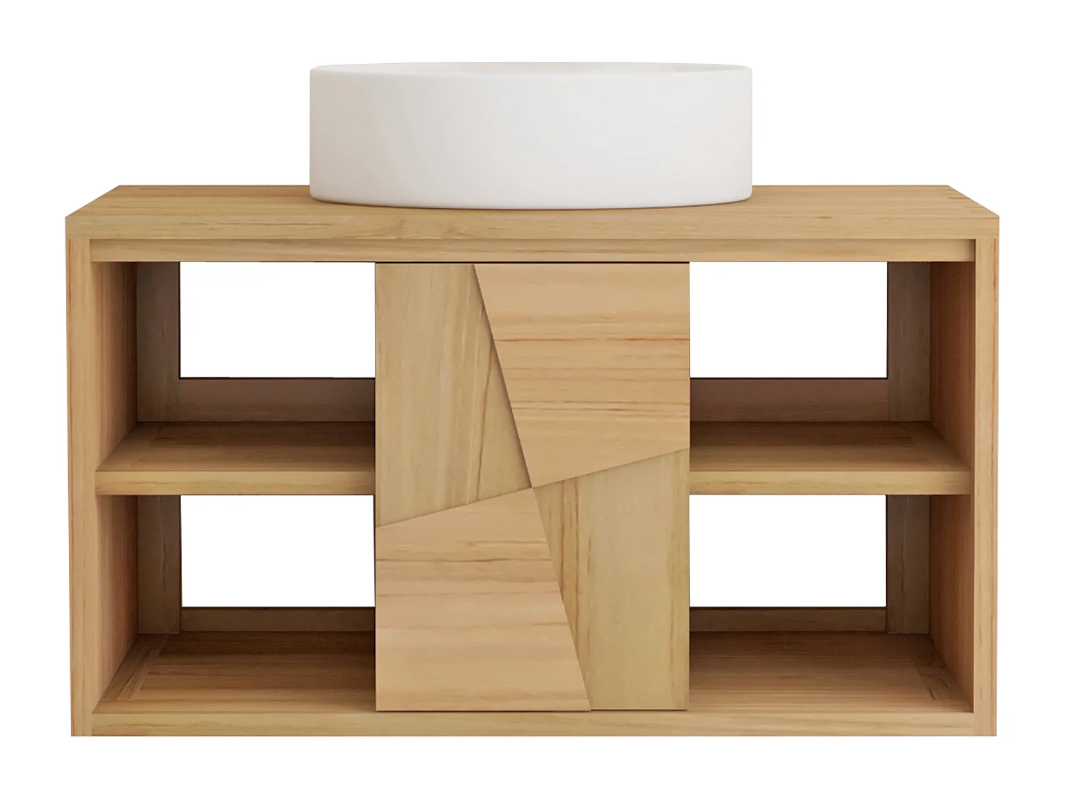 Meuble de salle de bain suspendu en teck avec vasque à poser ronde en céramique - L80 cm - SUMBAWA