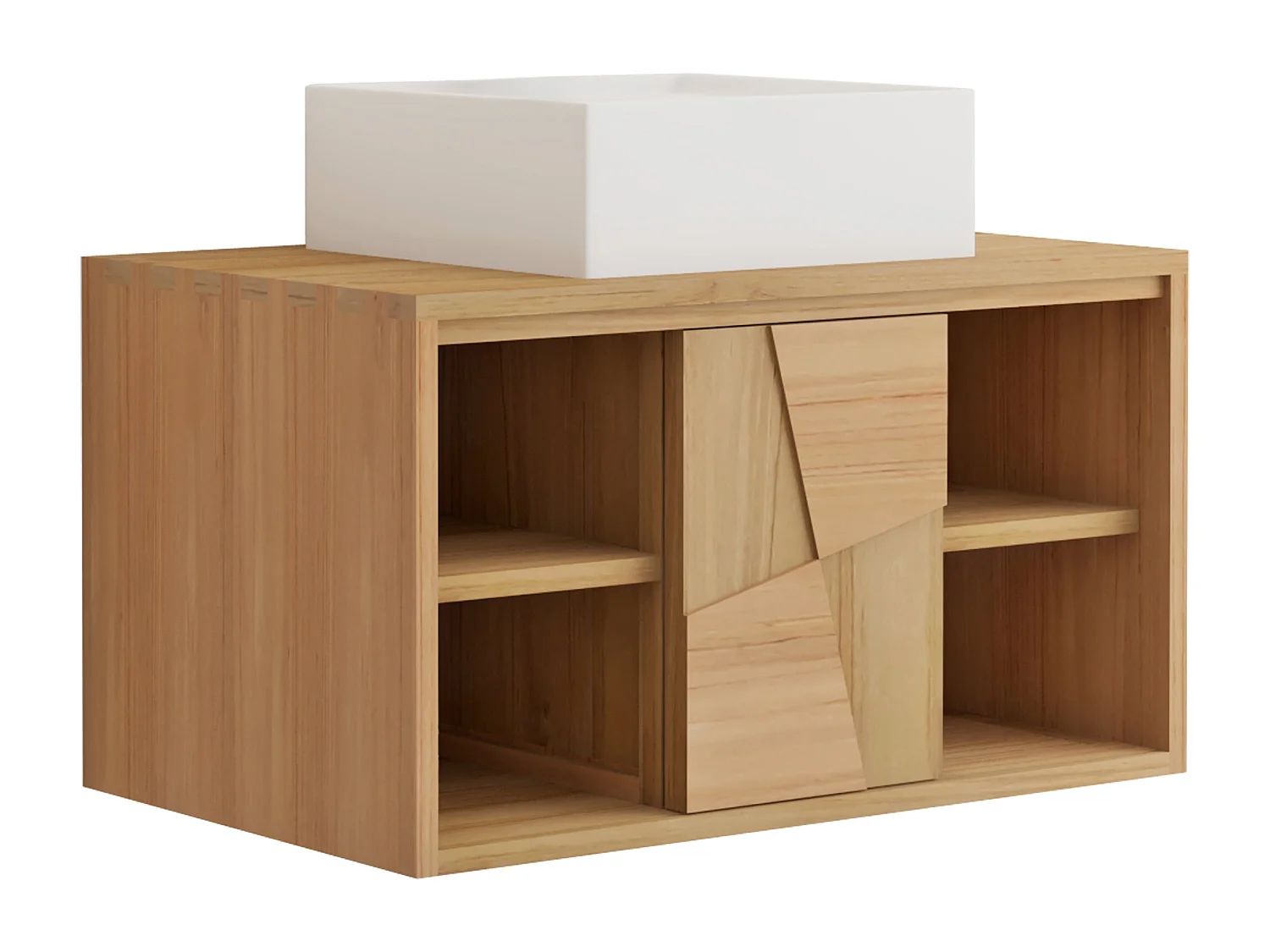 Meuble de salle de bain suspendu en teck avec vasque à poser carrée en céramique - L80 cm - SUMBAWA