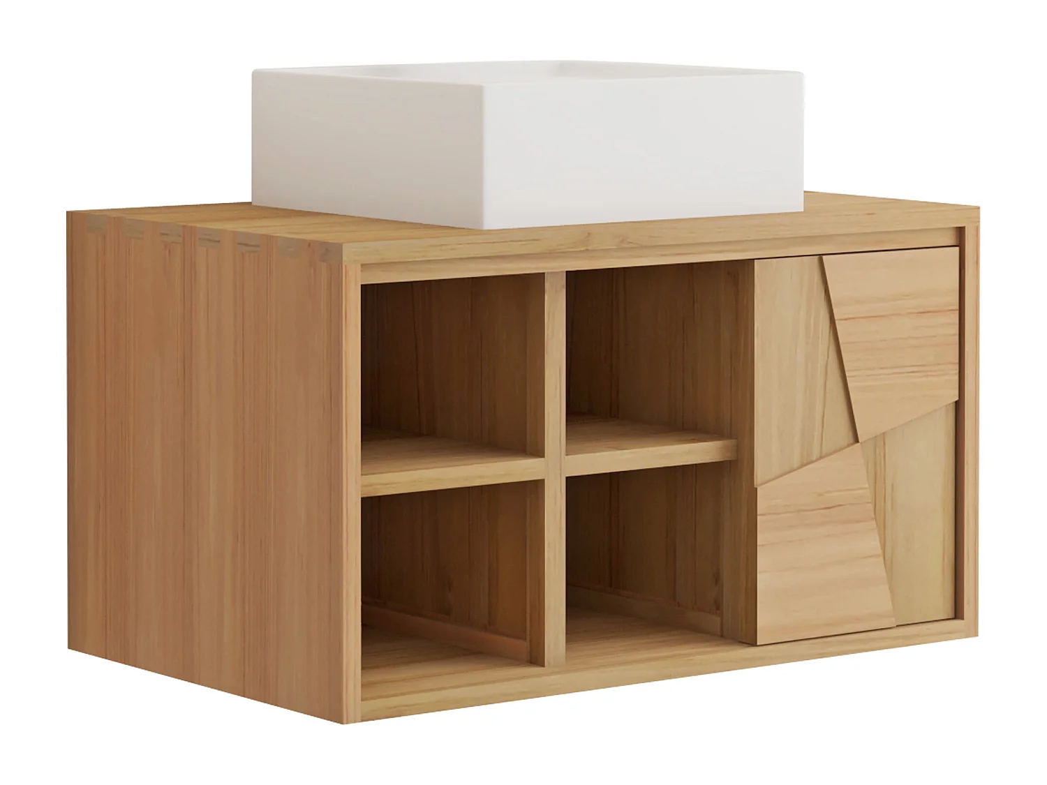 Meuble de salle de bain suspendu en teck avec vasque à poser carrée en céramique - L80 cm - SUMBAWA