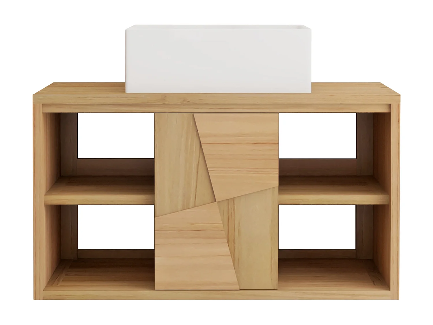 Meuble de salle de bain suspendu en teck avec vasque à poser carrée en céramique - L80 cm - SUMBAWA