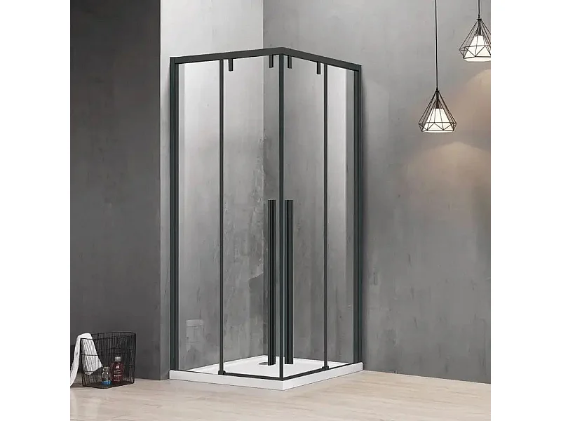 Box Doccia Soft-Close H200 Doppia Scorrevole 8mm Anticalcare Profili Neri - 109.5x119.5