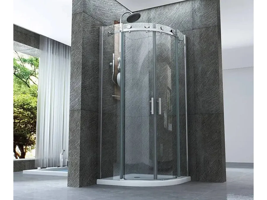 Box Doccia Trasparente 8mm H195 Semicircolare Doppia Anta Scorrevole - Virgo - 90x90