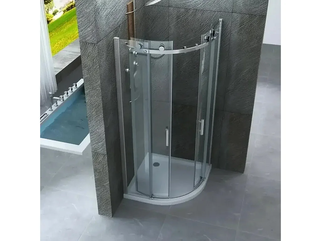 Box Doccia Trasparente 8mm H195 Semicircolare Doppia Anta Scorrevole - Virgo - 80x80