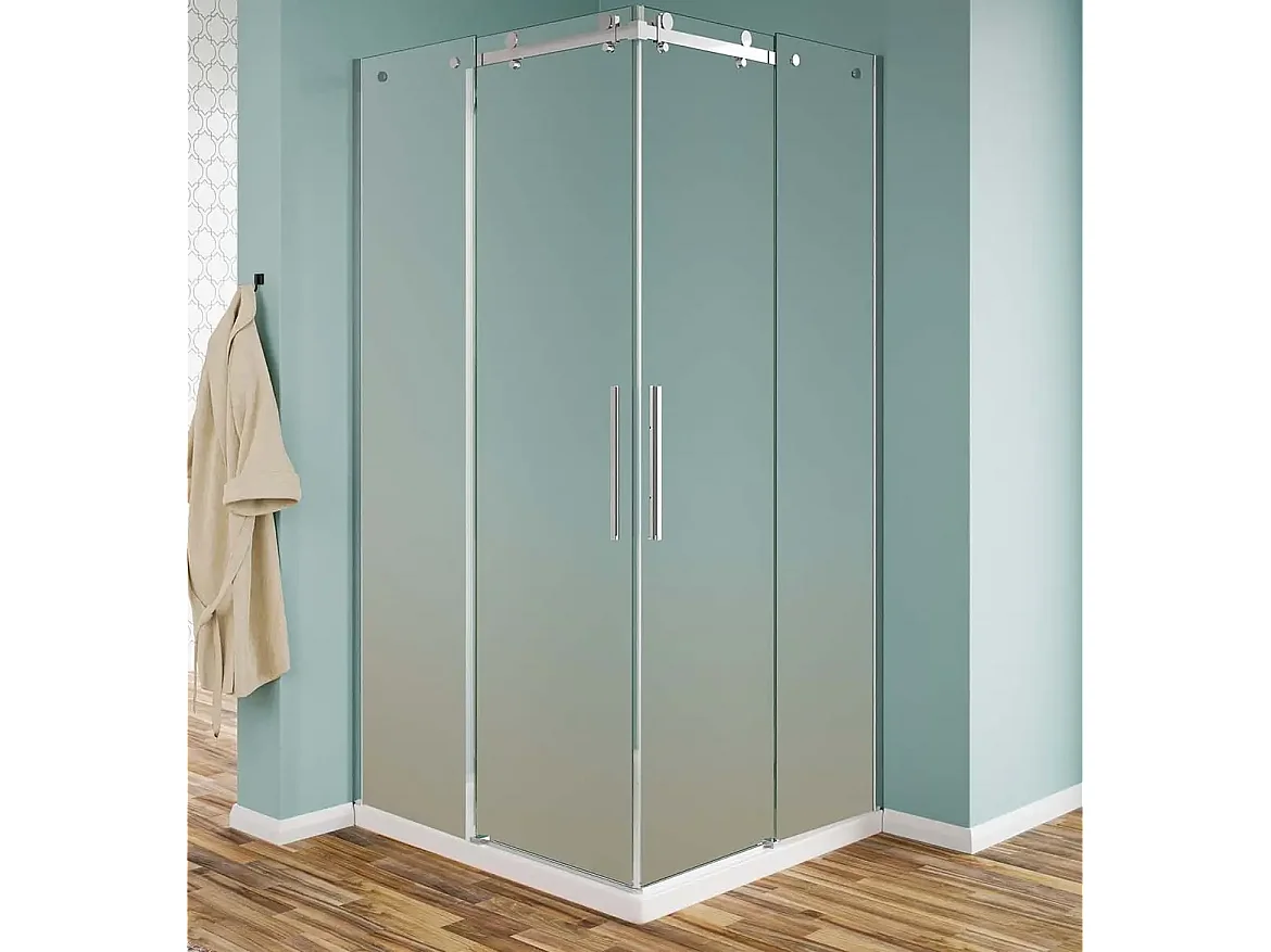 Box Doccia Opaco 8mm Doppia Anta Scorrevole H190 Acciaio Inox - 80x80