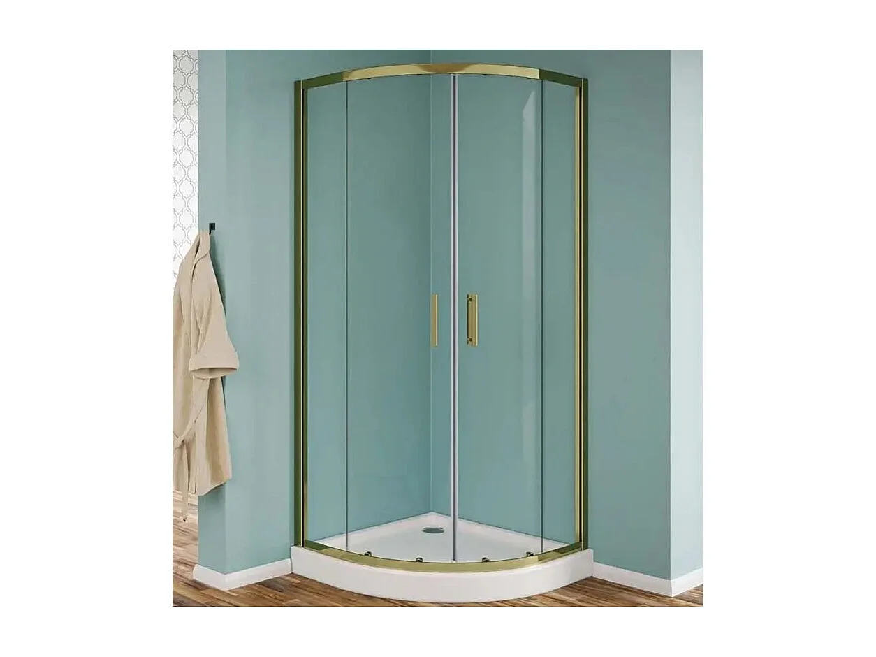 Box Doccia 80x80 Semicircolare Profili Oro Scorrevole H190 Trasparente