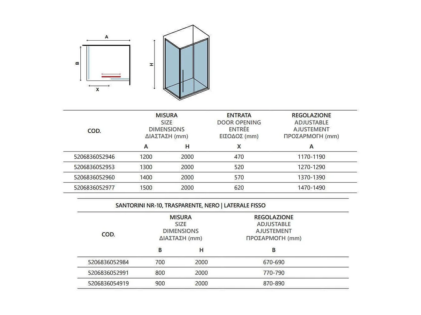 Box Doccia Profili Neri Soft-Close Scorrevole 8mm Anticalcare H200 - 69x149