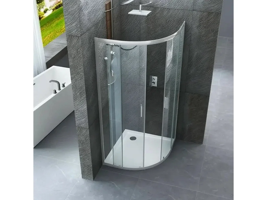 Box Doccia Semicircolare Trasparente 6mm Doppia Scorrevole H190cm - 75x75 raggio 38cm