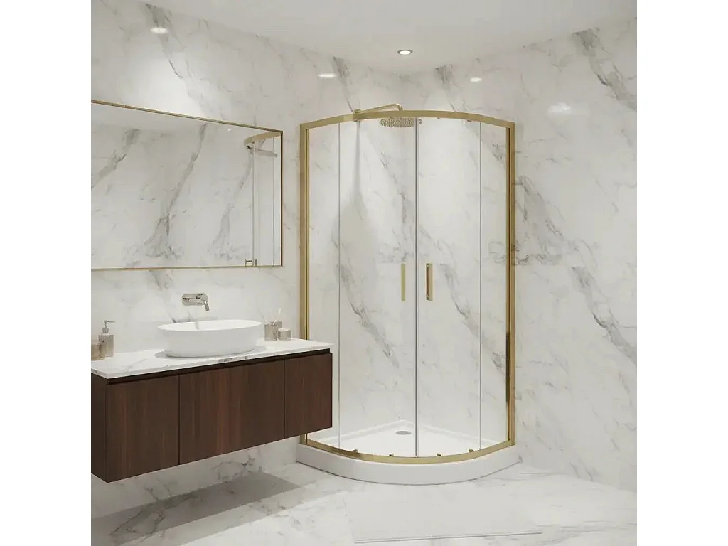 Box Doccia 90x90 Semicircolare Profili Oro Scorrevole H190 Trasparente