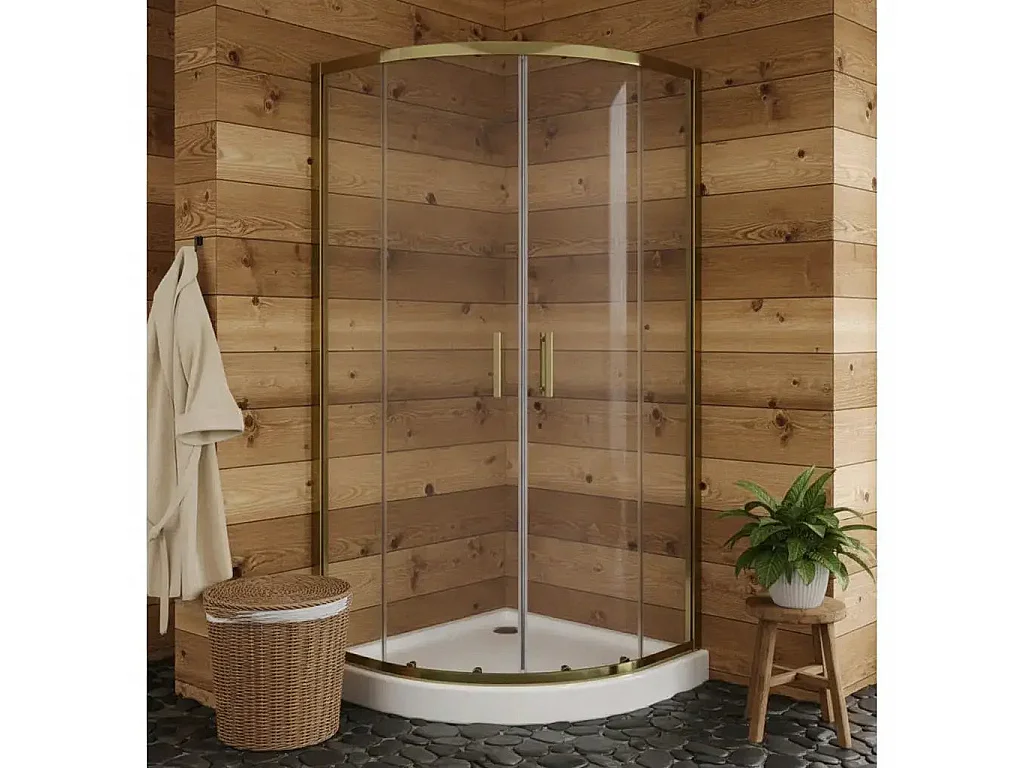 Box Doccia 90x90 Semicircolare Profili Oro Scorrevole H190 Trasparente