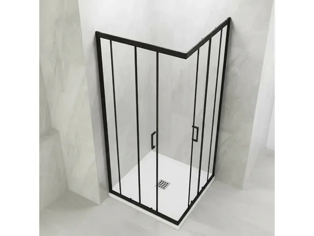 Box Doccia 6mm Anticalcare Doppio Scorrevole H190 Profili Neri - 80x90