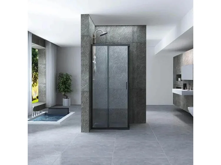 Box Doccia 6mm Anticalcare Doppio Scorrevole H190 Profili Neri - 80x90