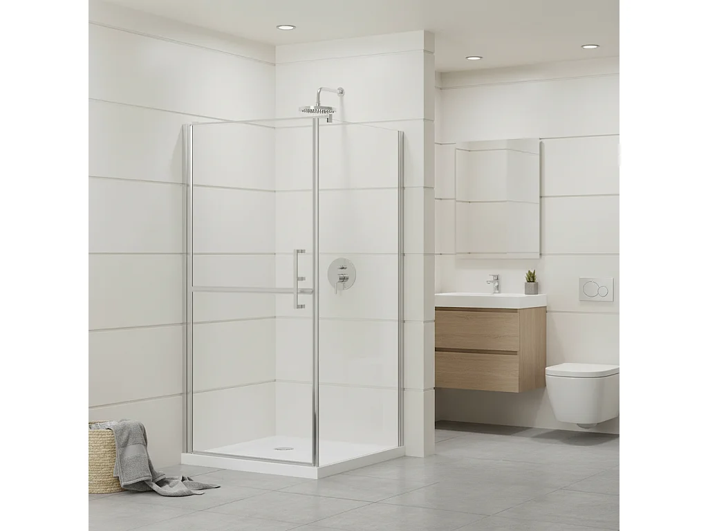 Box Doccia Disabili Fisso E Porta Sdoppiata 6mm H190cm - 90x80 - Ingresso lato corto
