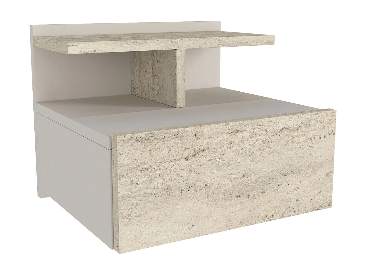 Lot de 2 tables de chevet suspendues – 1 tiroir – Effet travertin beige - AZELNO