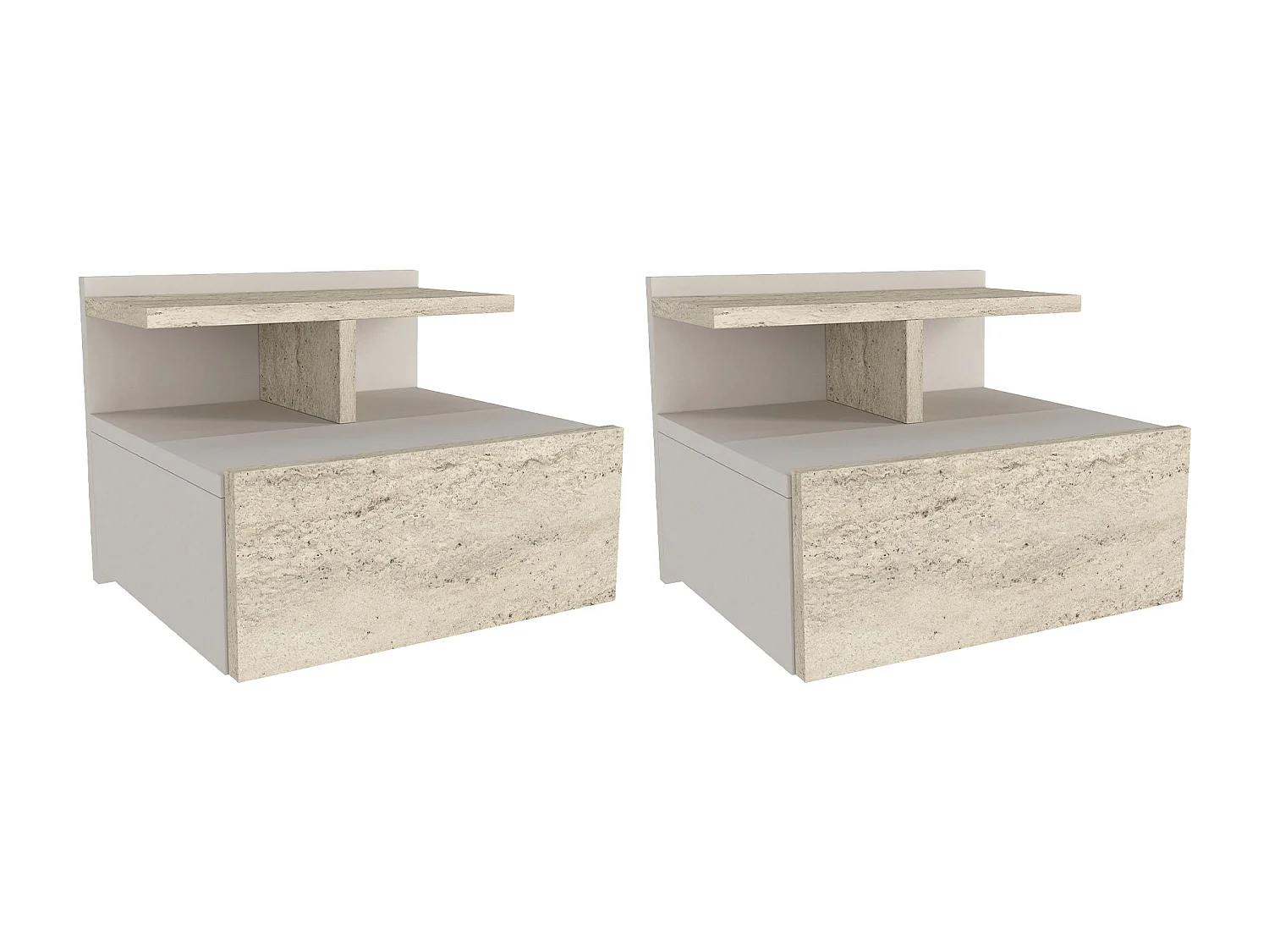 Lot de 2 tables de chevet suspendues – 1 tiroir – Effet travertin beige - AZELNO