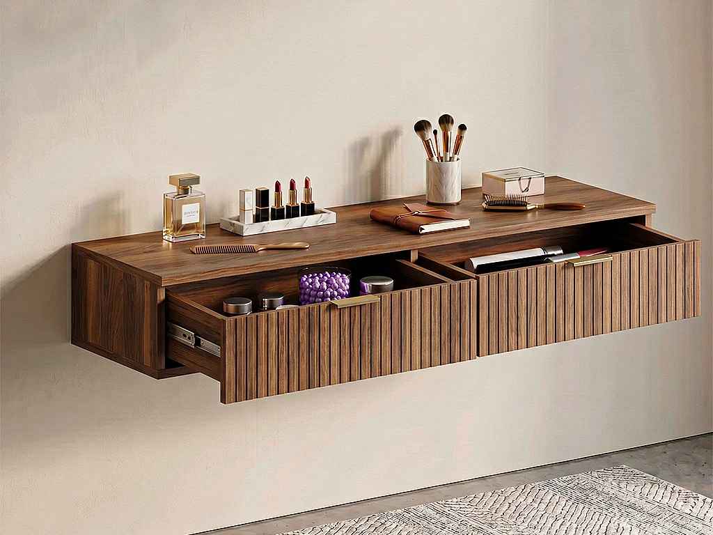 Bureau console suspendu avec 2 tiroirs – Coloris : Naturel - FRALYN