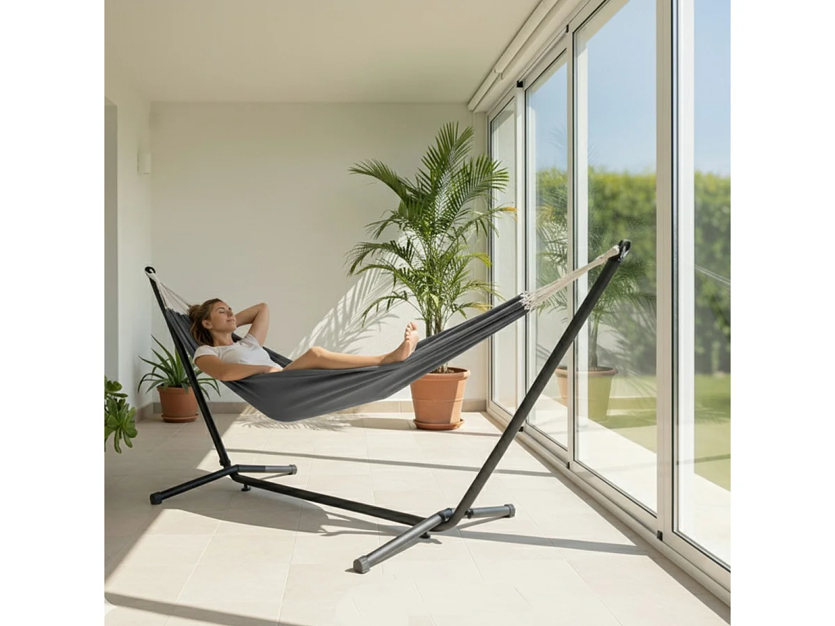 Hamac de Jardin Portable avec Support Autoportant pour Camping et Voyage-Hauteur 95 x Longueur 270 x Profondeur 100cm
