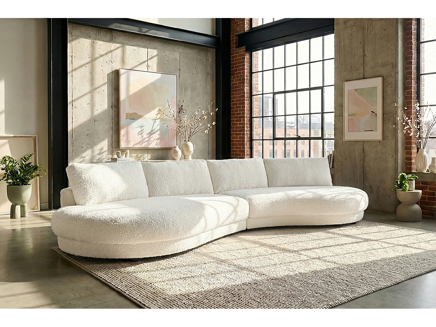 Grote bank - Wit Plat geweven stof - PADANA