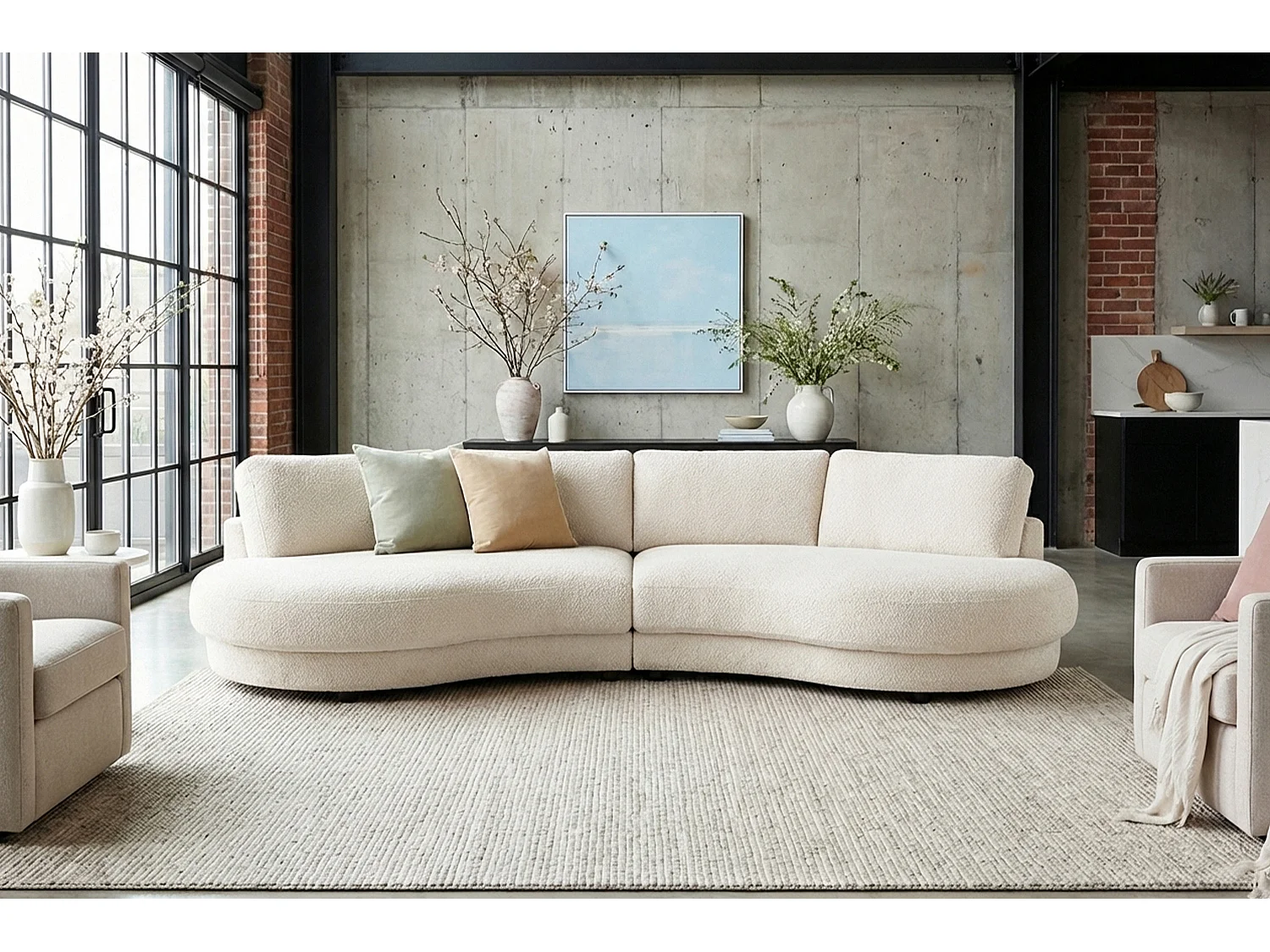 Grote bank - Wit Plat geweven stof - PADANA