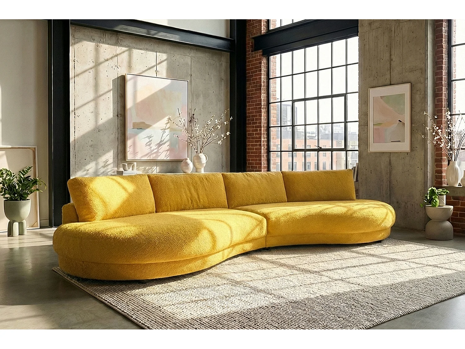 Grote bank - Geel Plat geweven stof - PADANA