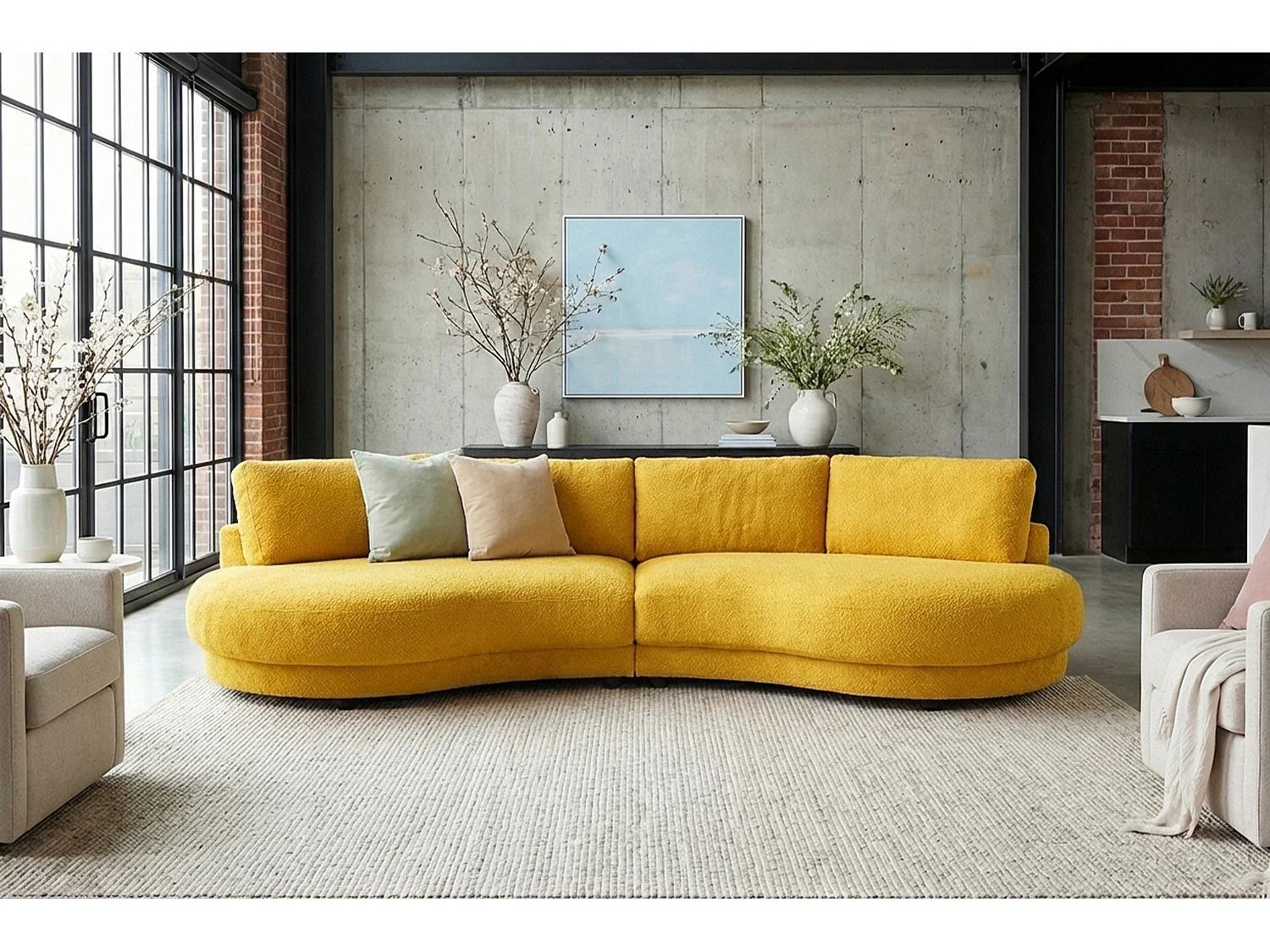 Grote bank - Geel Plat geweven stof - PADANA