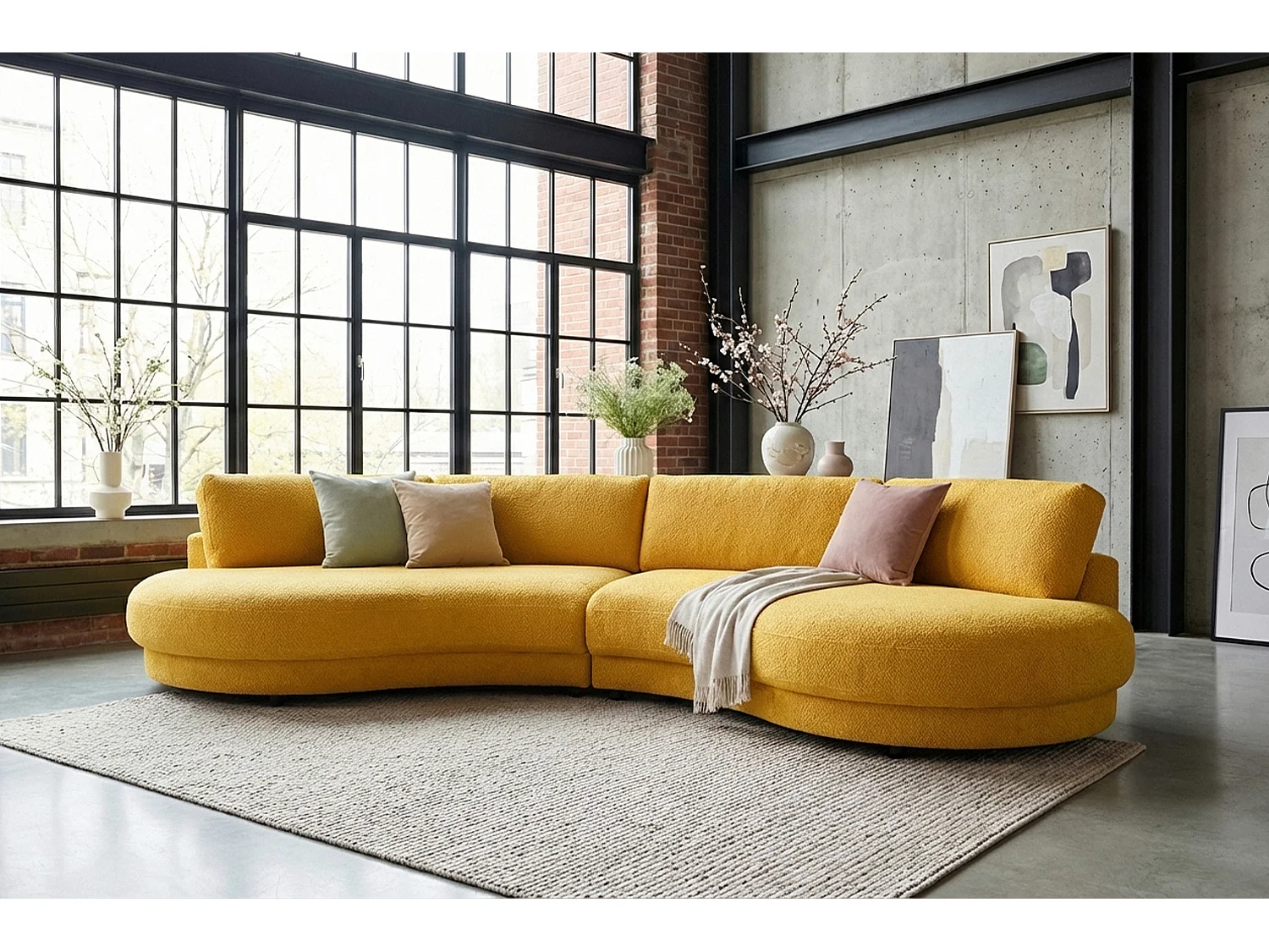 Grote bank - Geel Plat geweven stof - PADANA