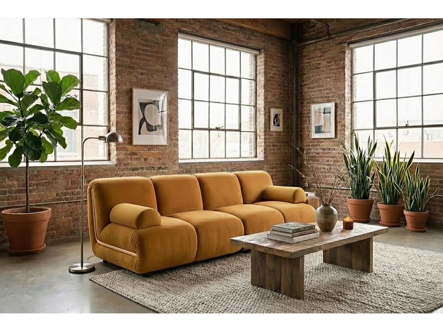 Sofá modular - amarillo terciopelo - LAYLA