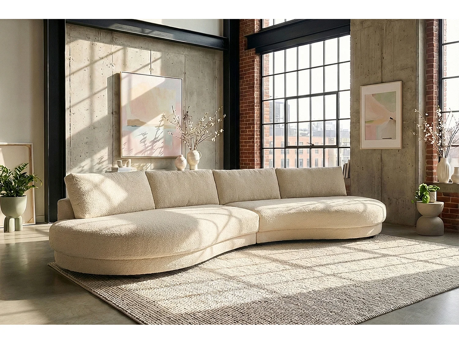 Grote bank - Beige Plat geweven stof - PADANA