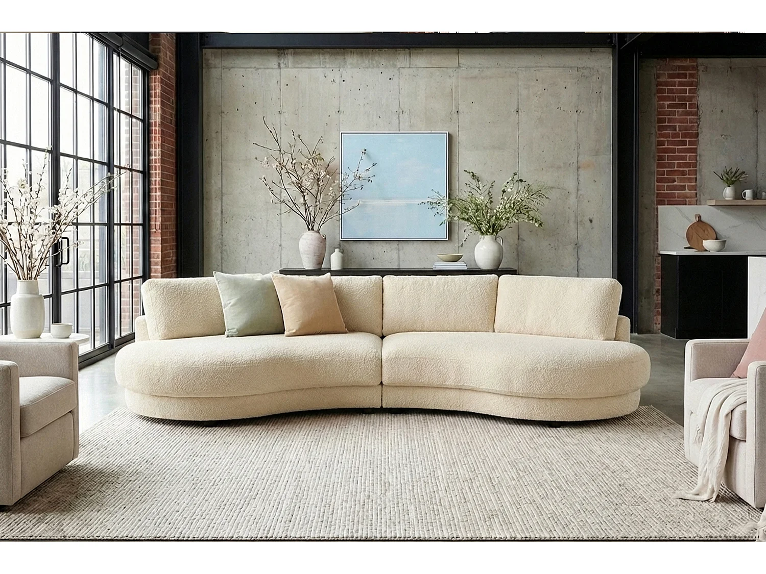 Grote bank - Beige Plat geweven stof - PADANA