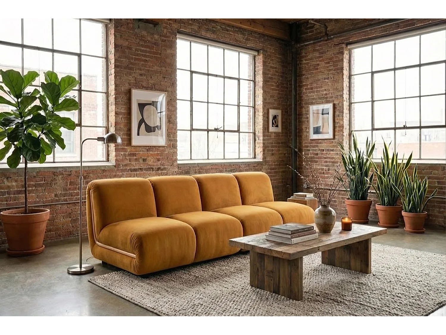 Sofá modular - amarillo terciopelo - LAYLA