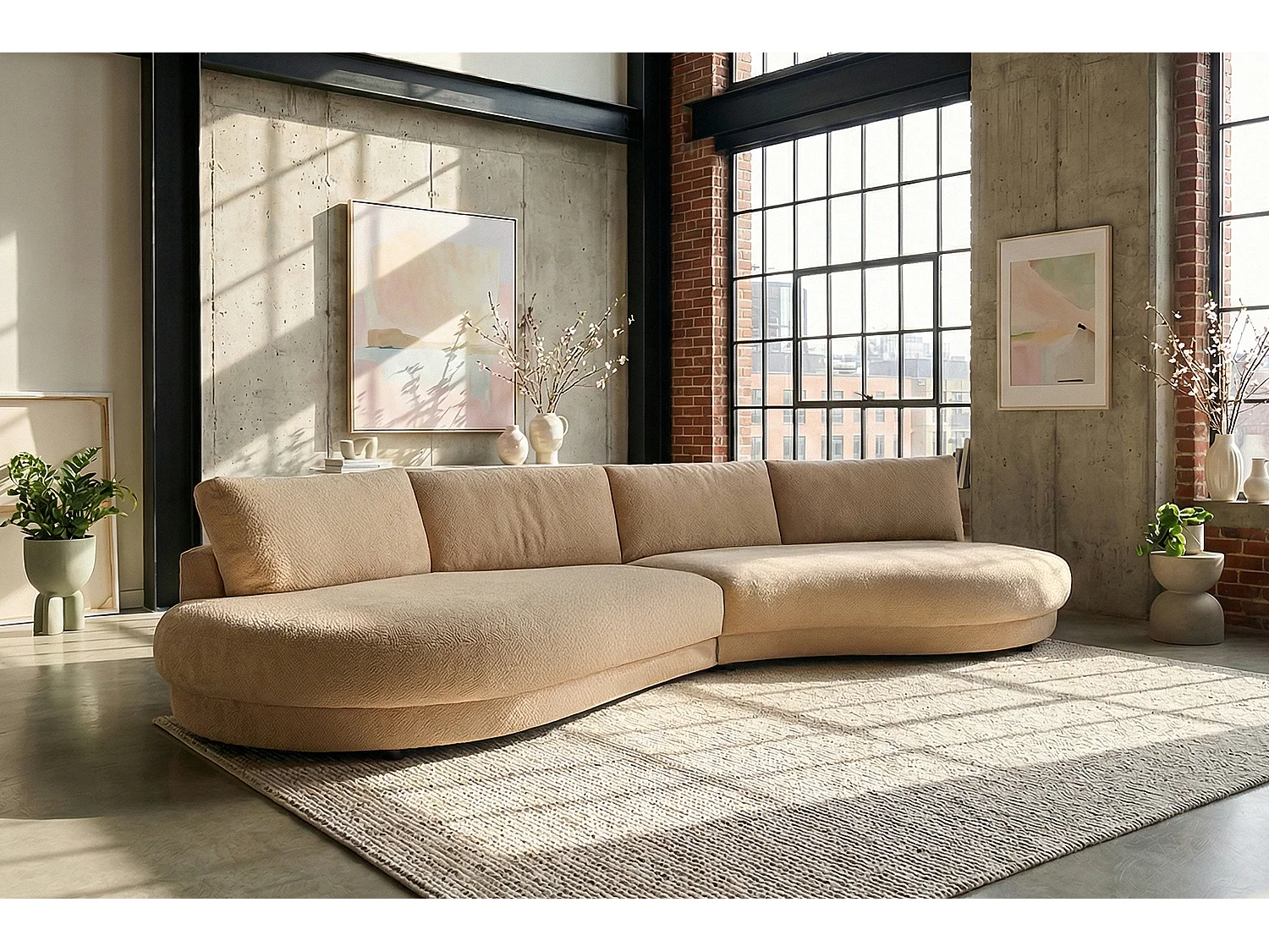 Grote bank - Crème wit Plat geweven stof - PADANA