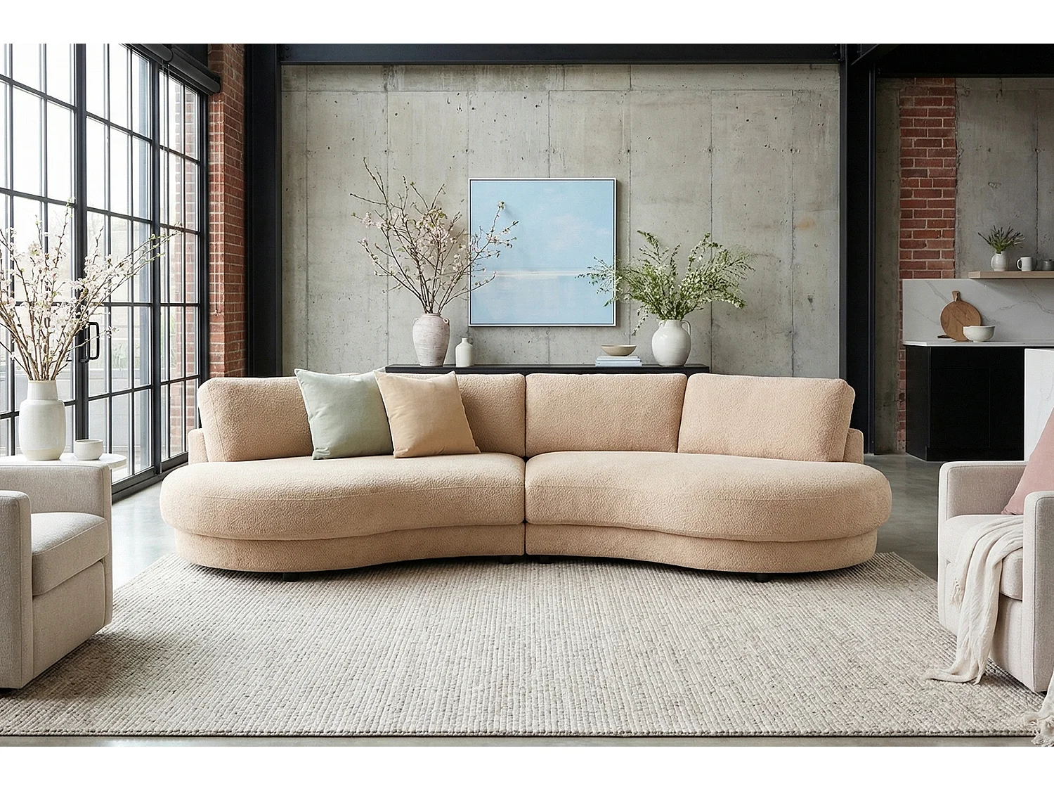 Grote bank - Crème wit Plat geweven stof - PADANA