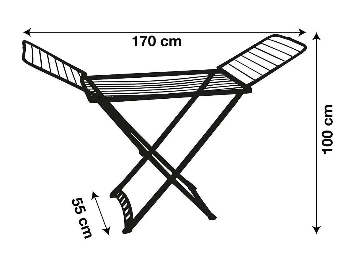 Étendoir séchoir à linge pliable avec 6 Clips de Séchage pour Chaussettes, blanc-Hauteur 100 x Longueur 170 x Profondeur 55cm