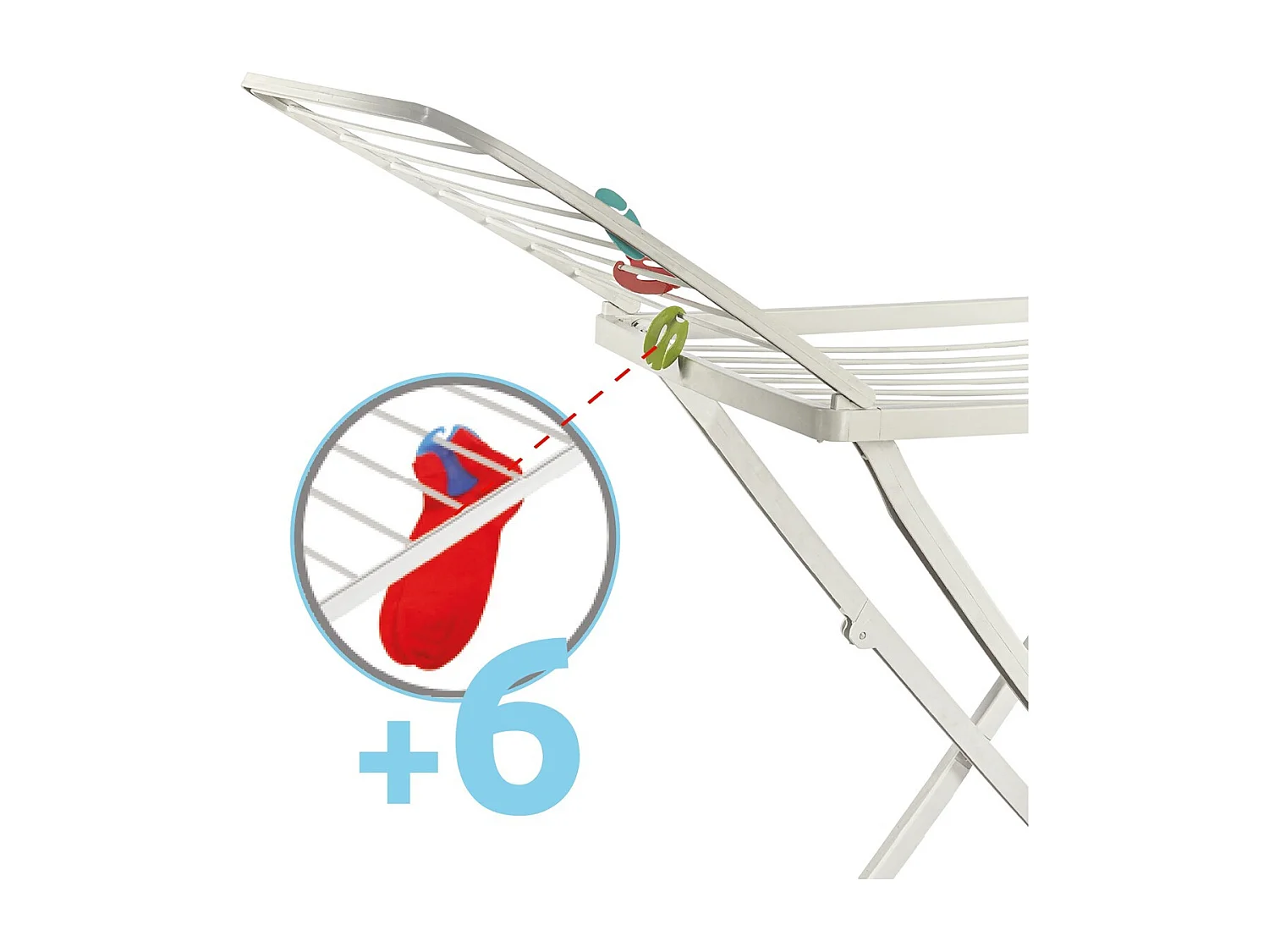 Étendoir séchoir à linge pliable avec 6 Clips de Séchage pour Chaussettes, blanc-Hauteur 100 x Longueur 170 x Profondeur 55cm