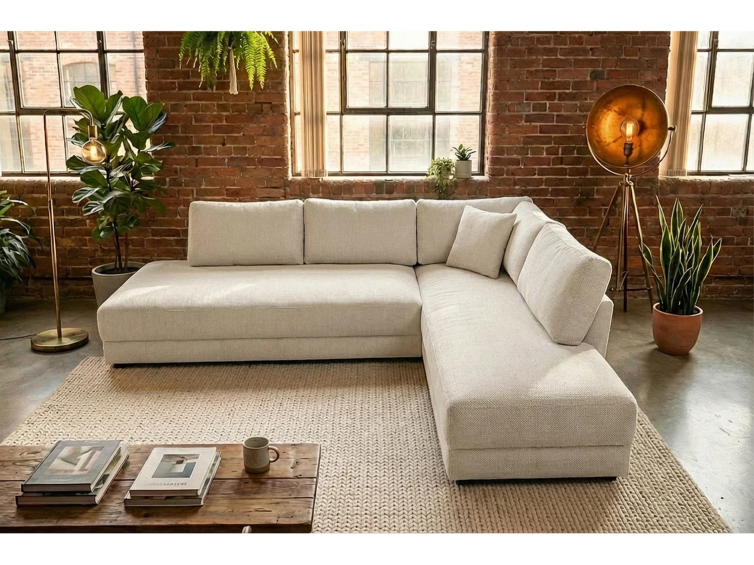 Schlafsofa - Cremeweiß Flachgewebe - SADIRA