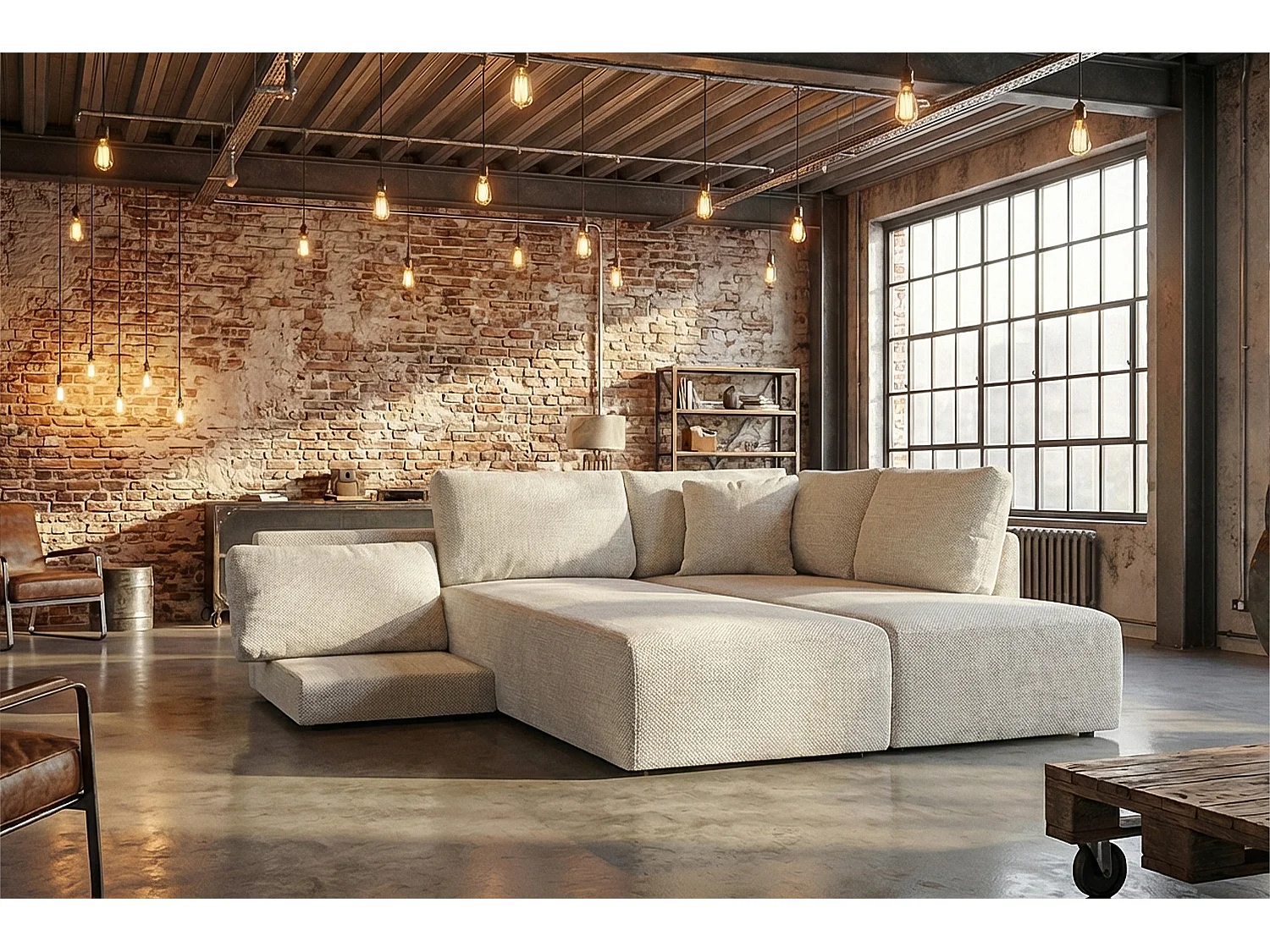 Schlafsofa - Cremeweiß Flachgewebe - SADIRA